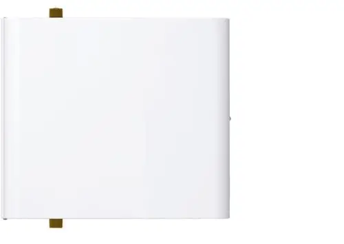 Weißes Heizgerät von Stiebel Eltron, quadratische Bauform, mit zwei Befestigungselementen oben und unten. Klares, schlichtes Design ohne zusätzliche Markierungen oder Beschriftungen.